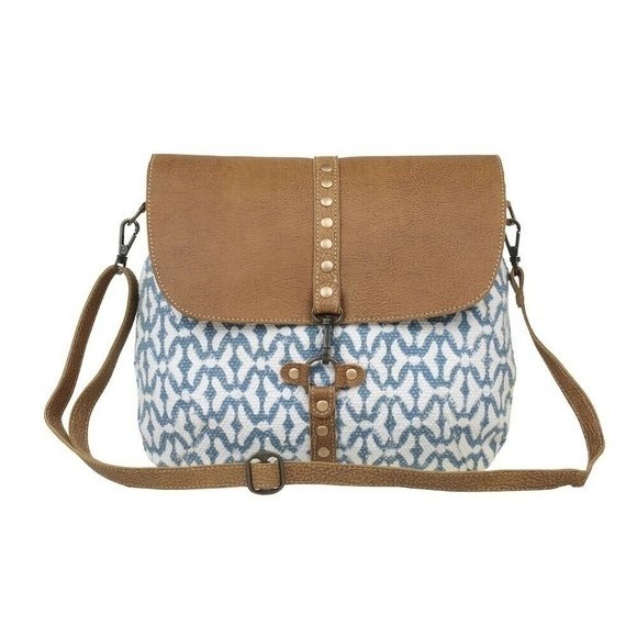 Myra Bag Handmade Balance Shoulder Bag Upcycled Canvas & Cowhide Leather - Picture 1 of 6